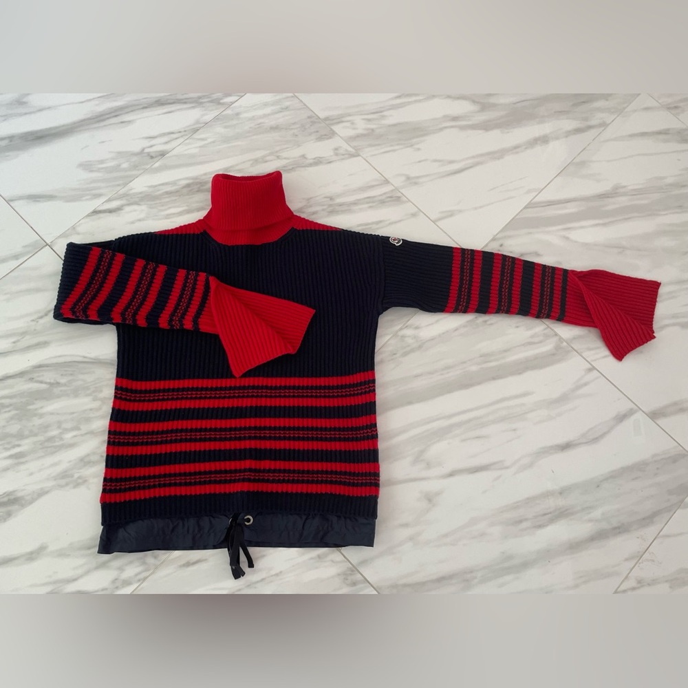 Moncler Women’s Wool/Cashmere Red and Navy  Striped Turtleneck Sweater Size M